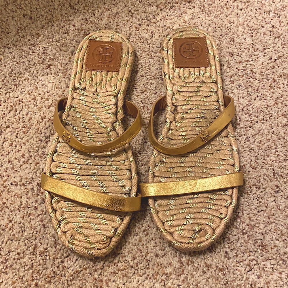 Tory Burch Two-Band Gold Espadrilles